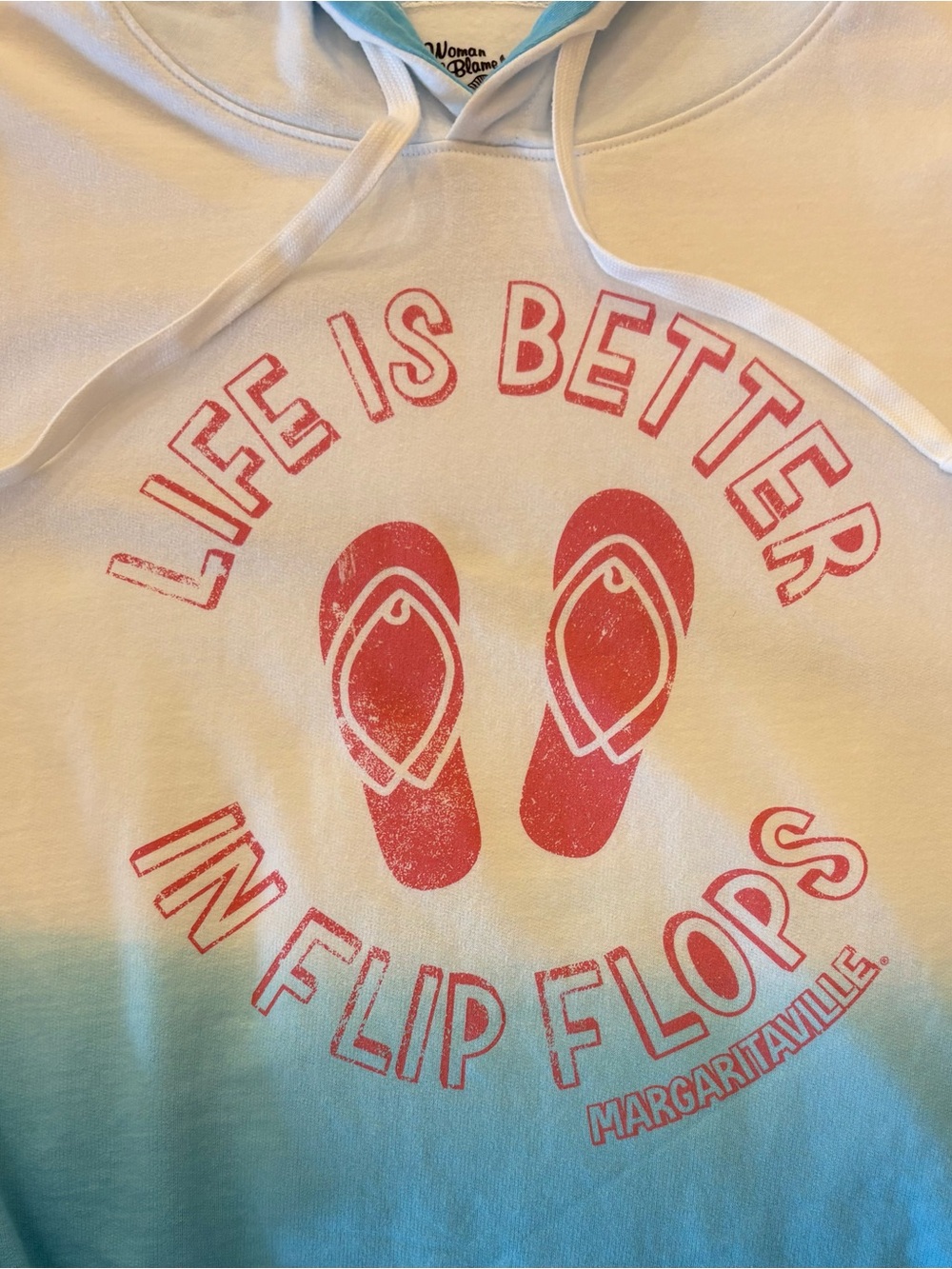 Margaritaville Pink and Light Blue Ombre Hoodie with Pink Flip-Flop Graphic